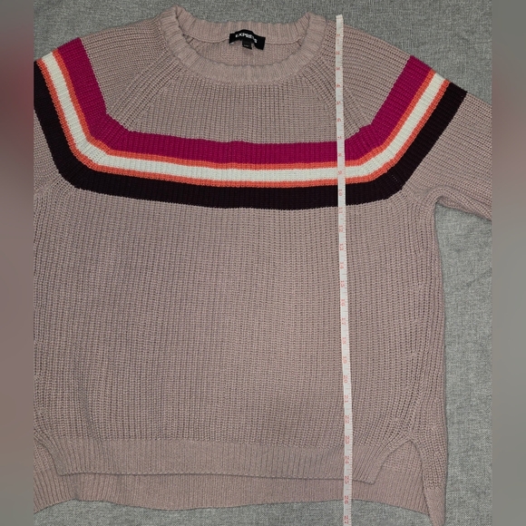Express Crew Neck Knit Sweater Pink White Burgundy Stripe Size Medium - Picture 8 of 9